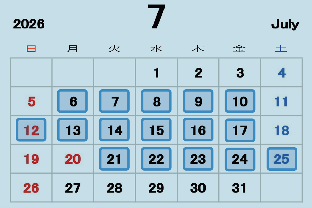 5月 営業時間・定休日